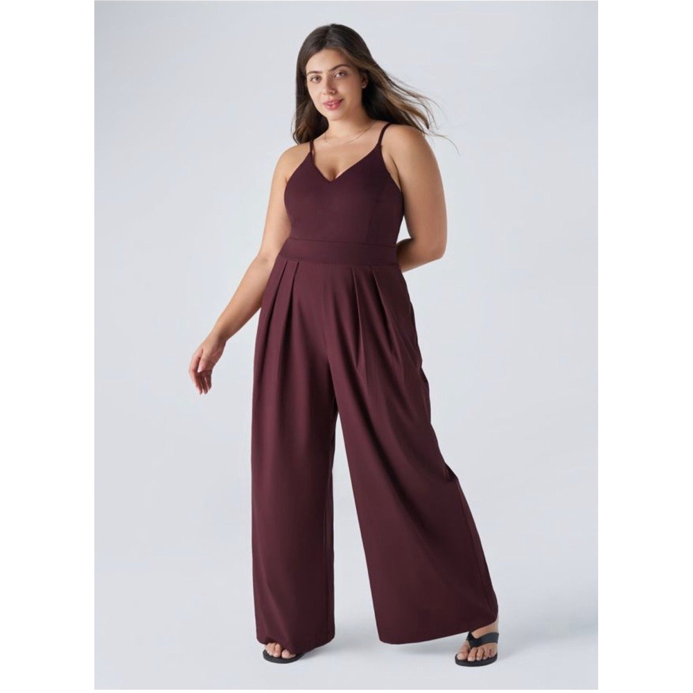 Halara Breezeful NEW one piece maroon long wide leg jumpsuit size 1x plus